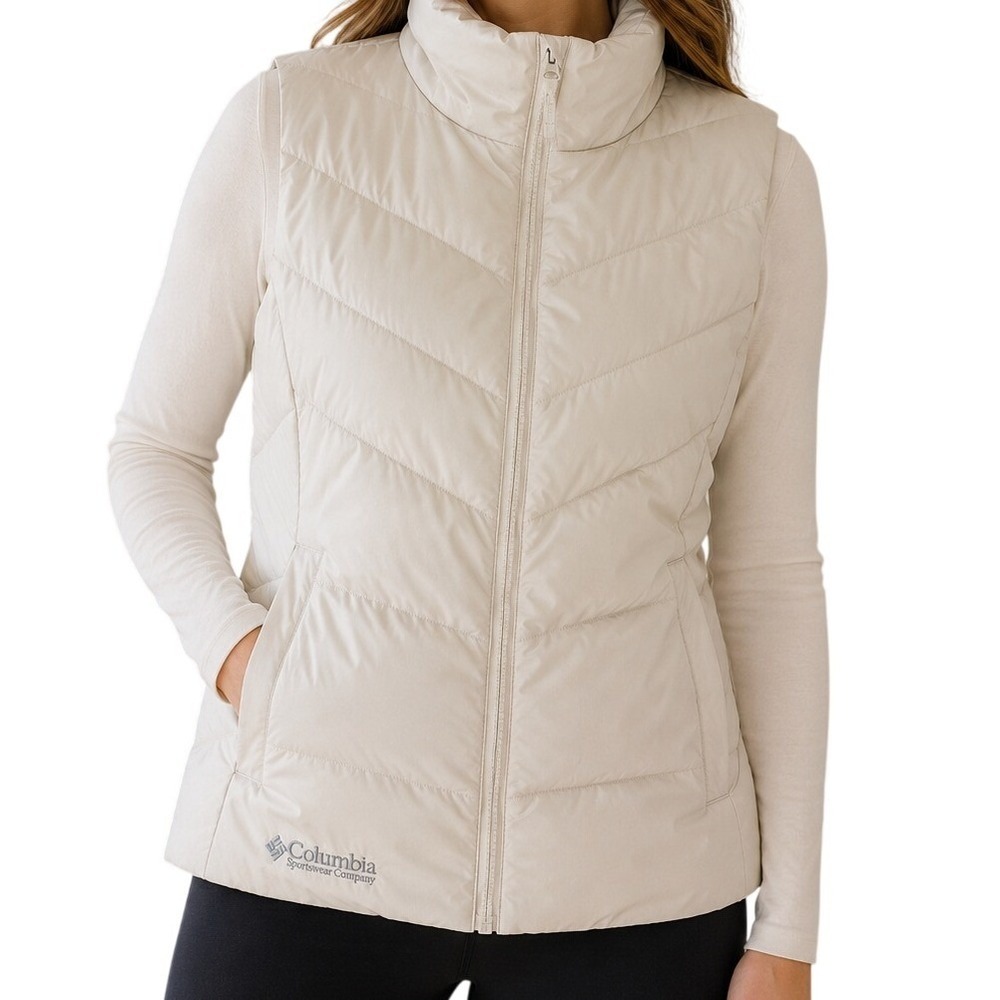 Columbia Cream Chevron Quilted Puffer Full Zip High Neck Vest Women's Medium